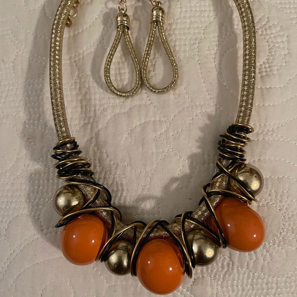 Orange and Gold Necklace Set